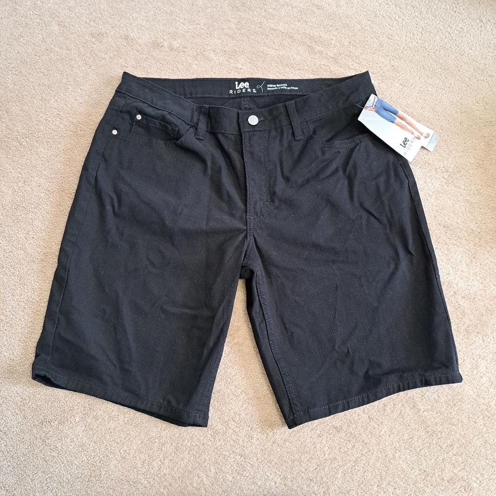 Riders by Lee Black Bermuda Shorts Women's Size 14 Classic Stretch Midrise NWT